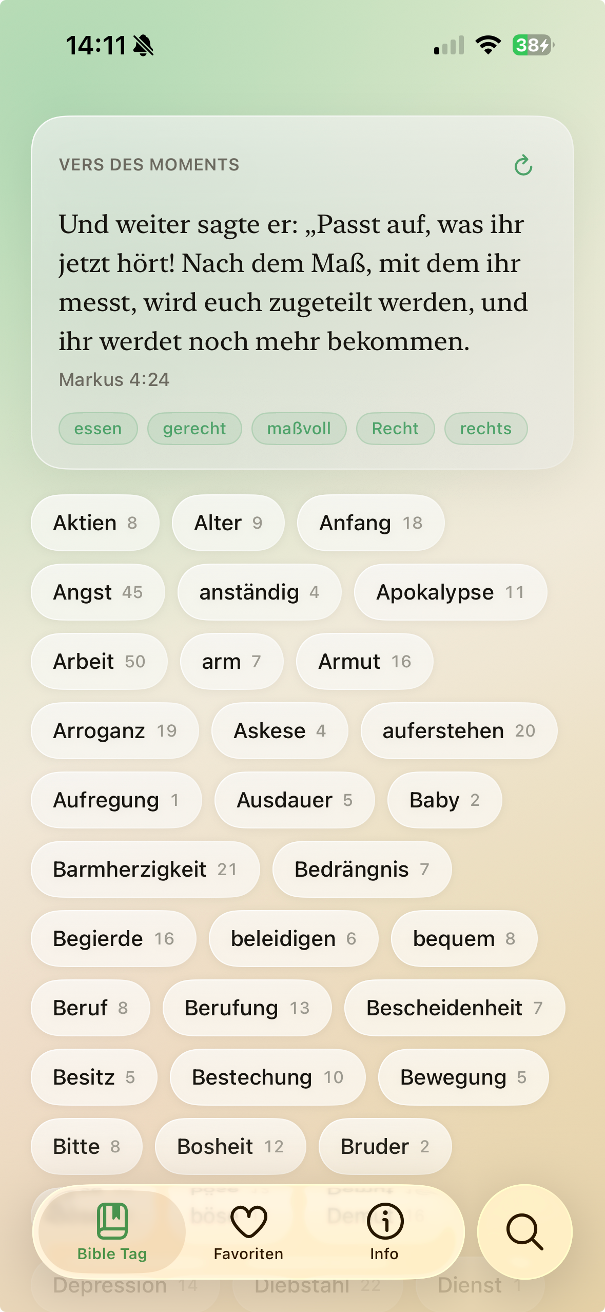 Bible Tag Home mit Tag-Wolke und Vers des Moments