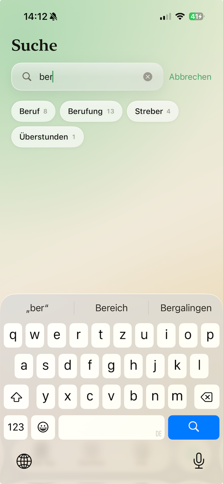 Such-Tab mit Live-Filter