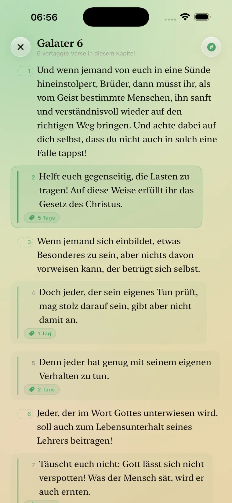 Kapitel-Reader mit markierten Versen