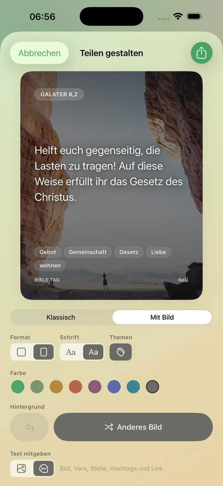 Gestalten-Fenster mit Vorschau, Farb- und Schriftwahl